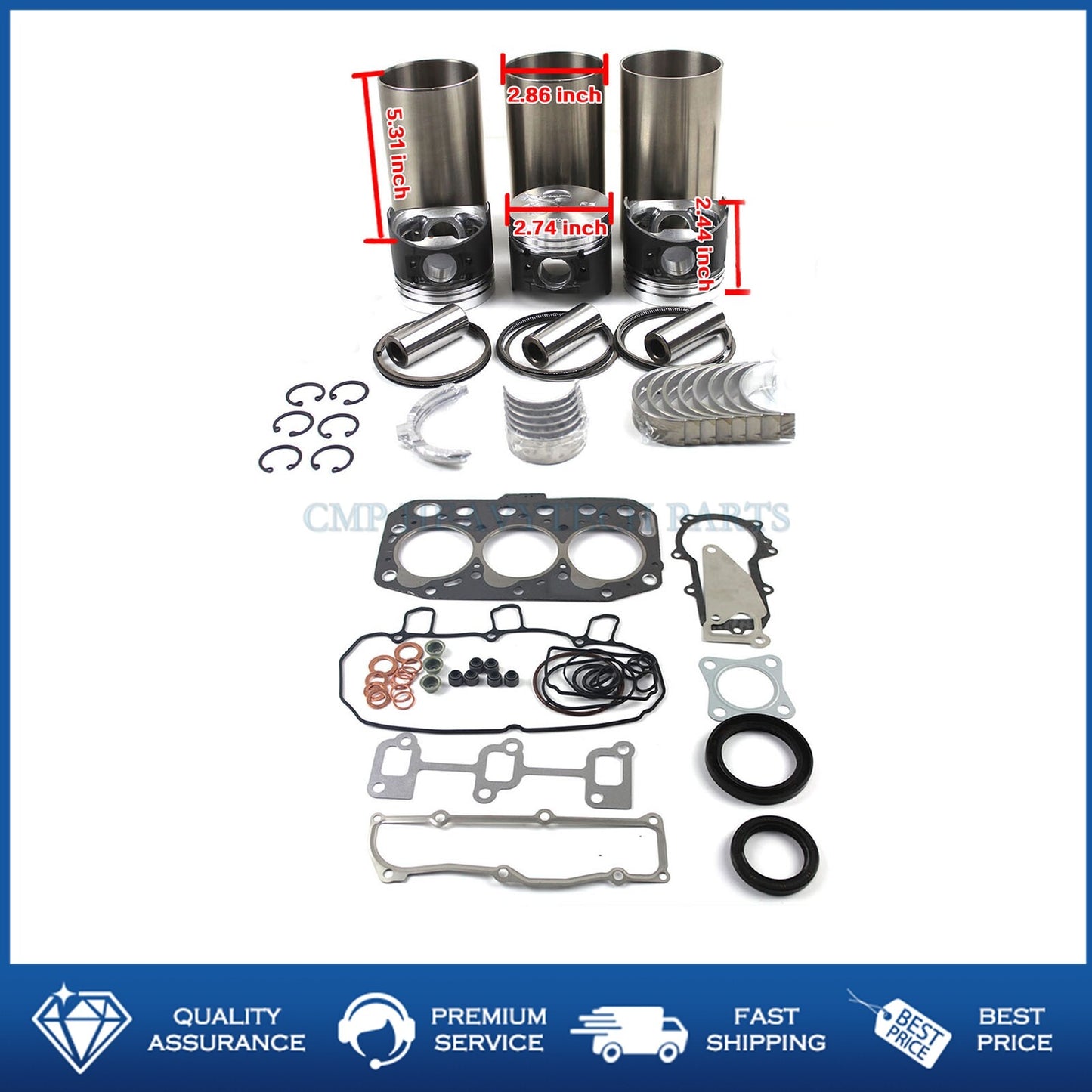 Engine Rebuild Kit for YANMAR 3TNV70 3TNV70BJUV JohnDeere Gator XUV 850D STD