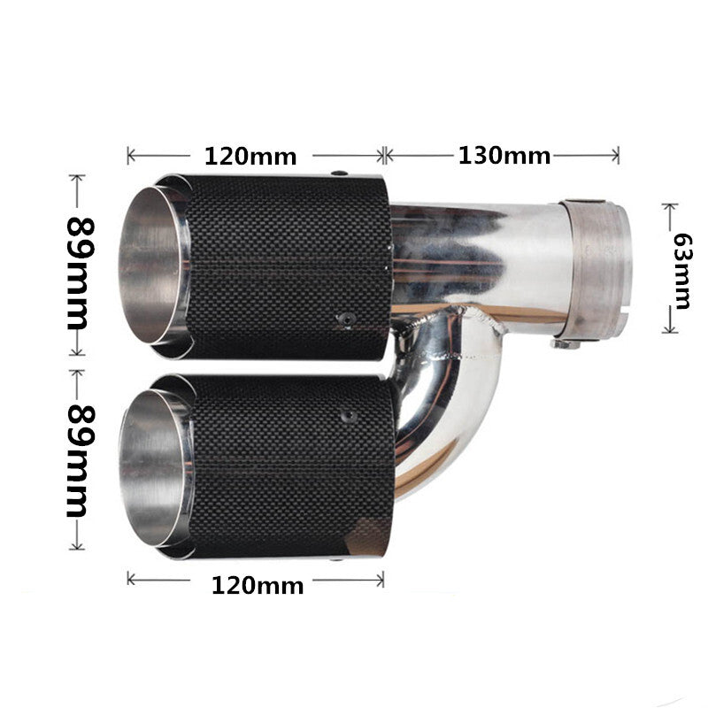 Car Right Glossy Carbon Fiber Exhaust Pipe H Rear Dual Exhaust Tip End Chrome
