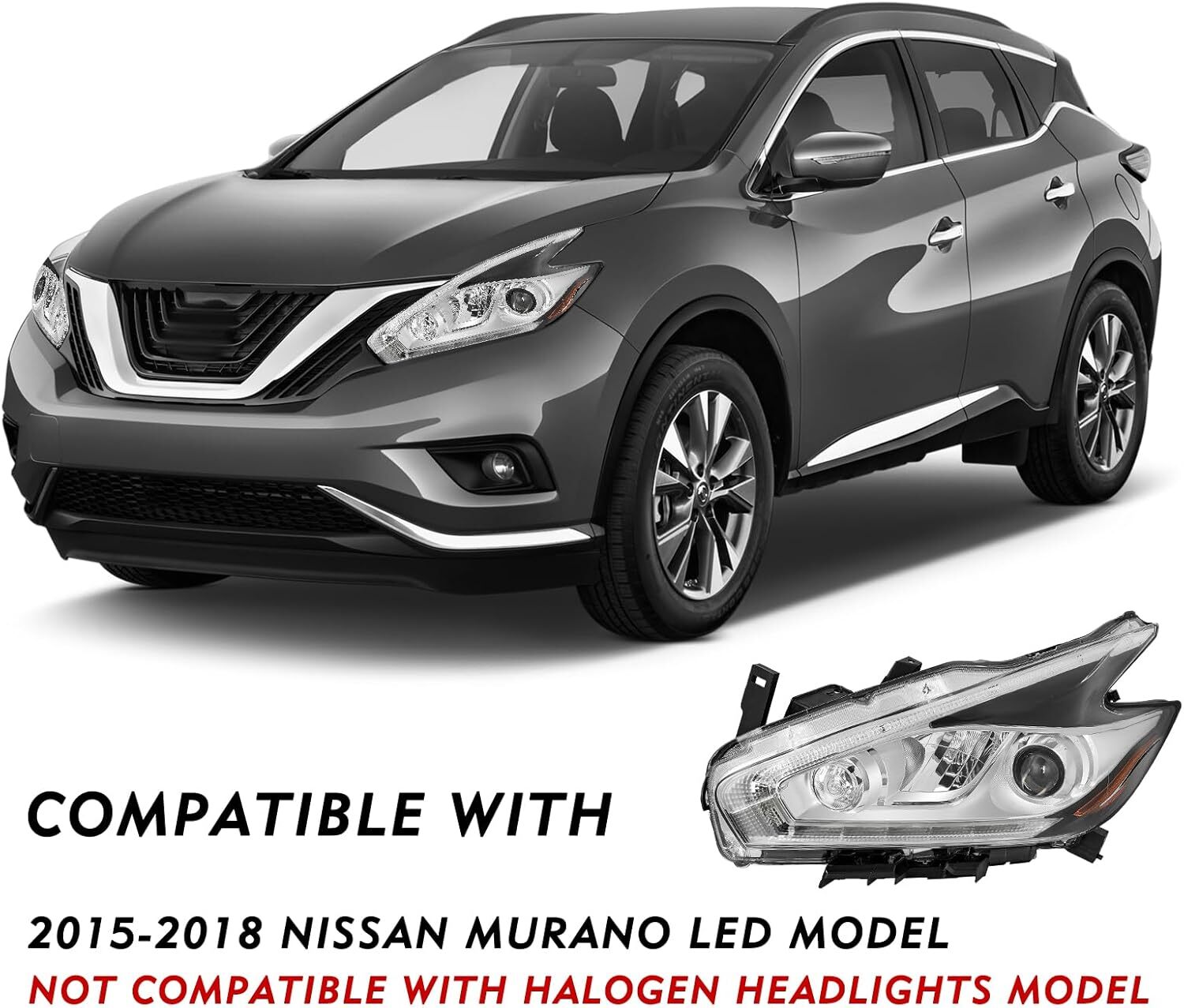For 2015-2018 for Nissan Murano Left Driver LED DRL Halogen Projector Headlight