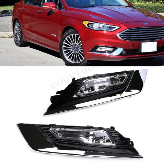A pair of front LED fog lights with bezel wiring for Ford Fusion 2017-2018