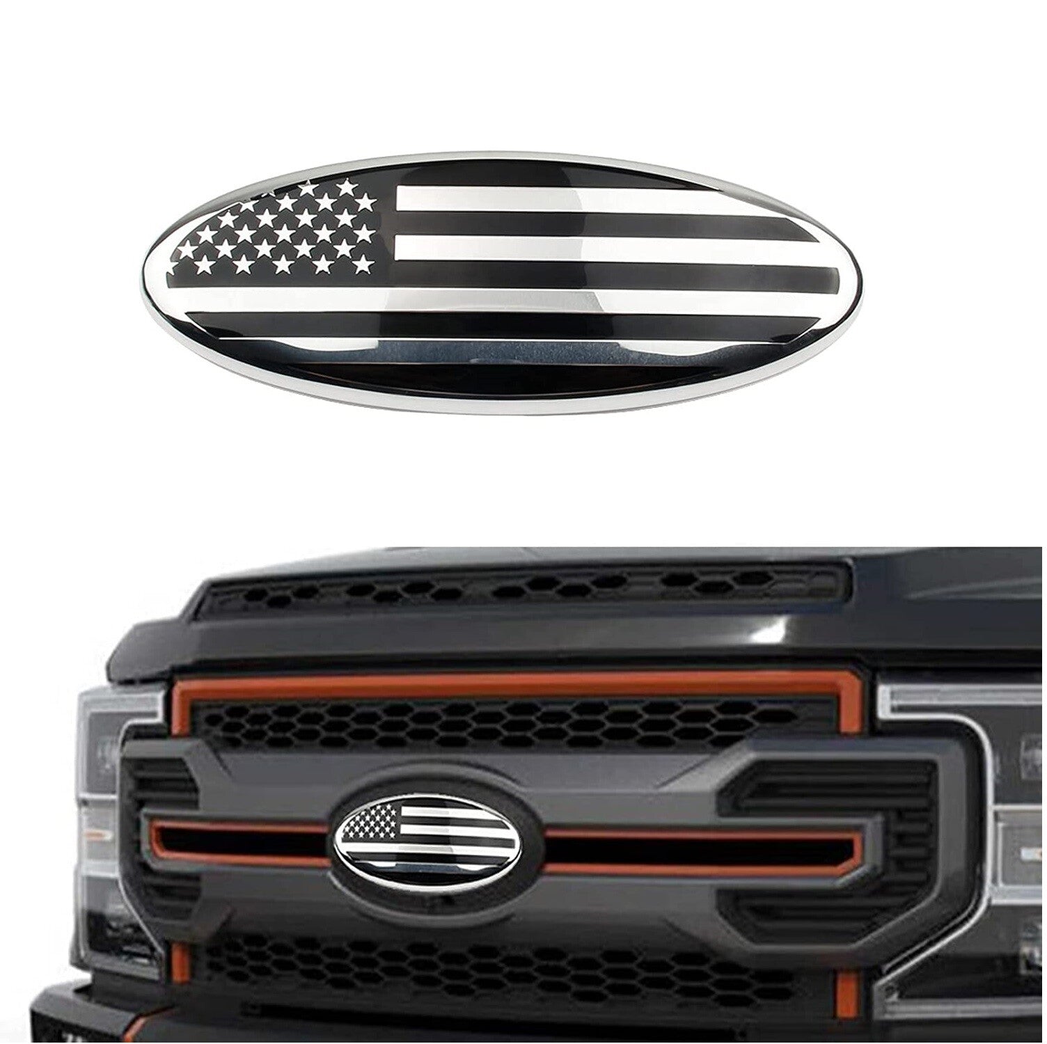 7inch  for ford  F150 F250 Edge Silver FRONT GRILL Tailgate US Flag Oval Emblem Badge