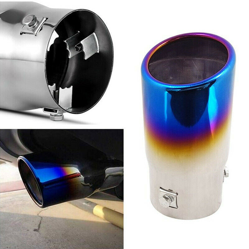 1Pc Roasted Blue Round Stainless Steel Car Exhaust Pipe Tail Muffler Tip Cover