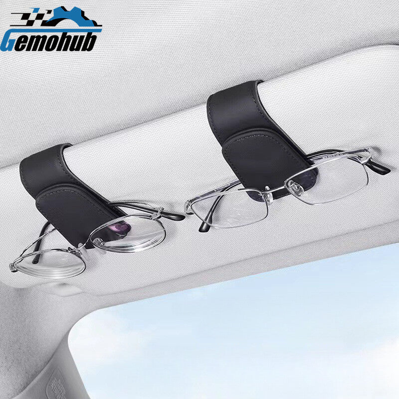 1PC Universal Car Sun Visor Glasses Sunglasses Card Holder Leather Clip Magnetic