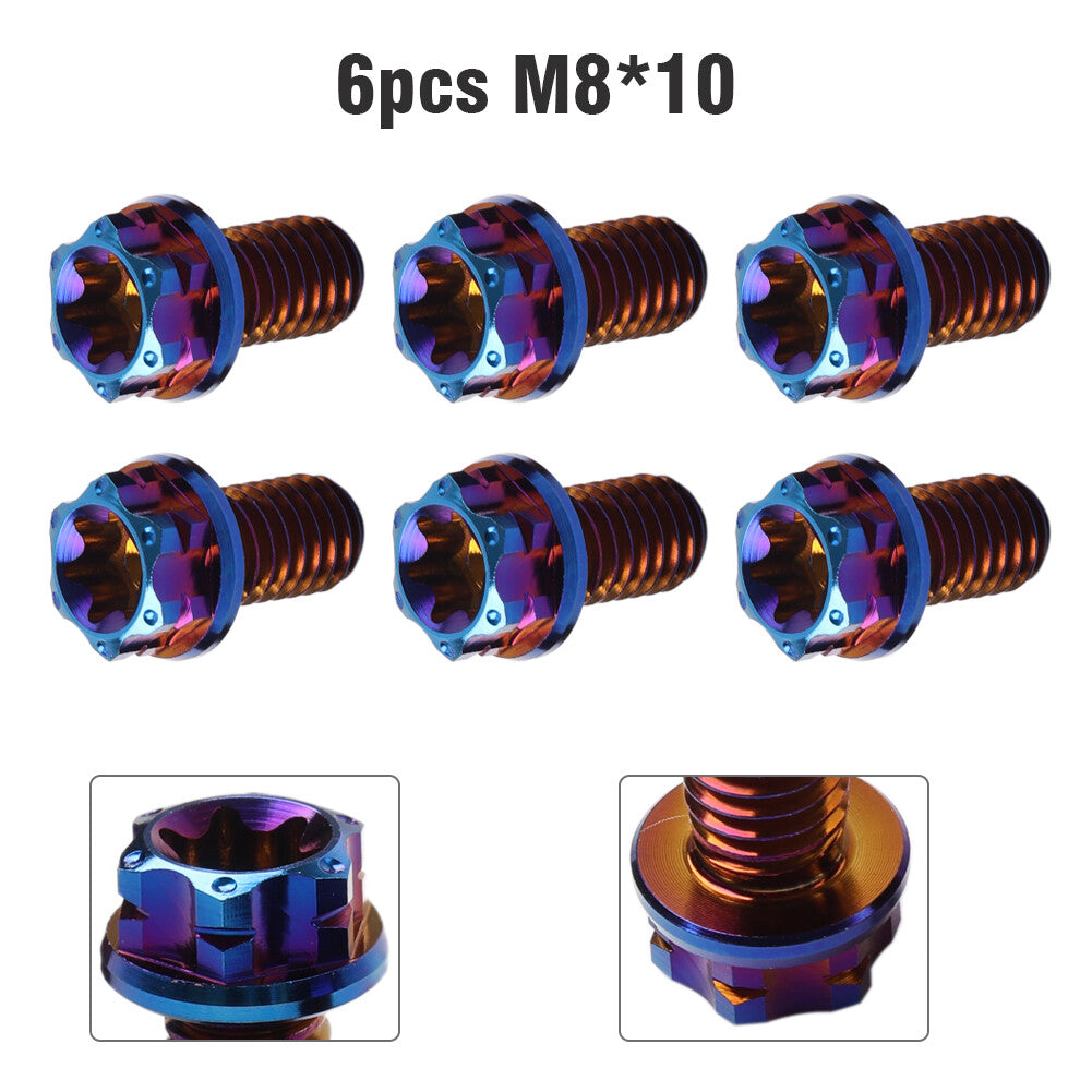 6pcs Bolts Torx Head Flange Screw M8x10mm Burn Blue For Motorcycle Bike