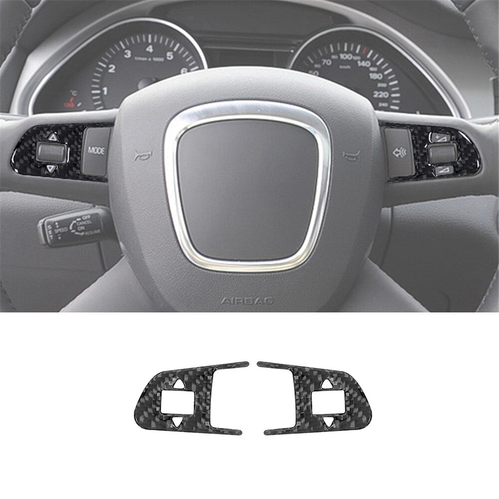 2Pcs Carbon Fiber Steering Wheel Buttons Cover Trim for Audi Q7 2007-2015