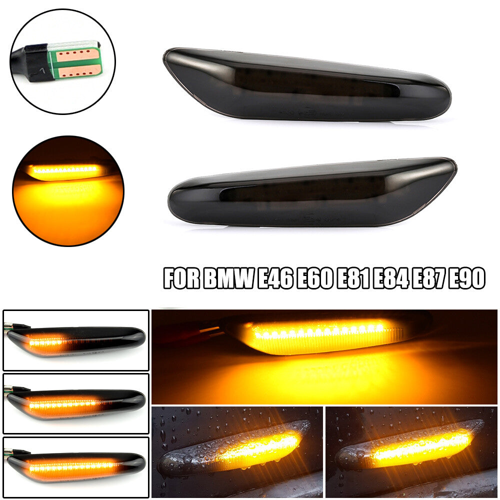 Sequential smoked LED side marker turn signals suitable for BMW E90 E60 E82 E87 E88