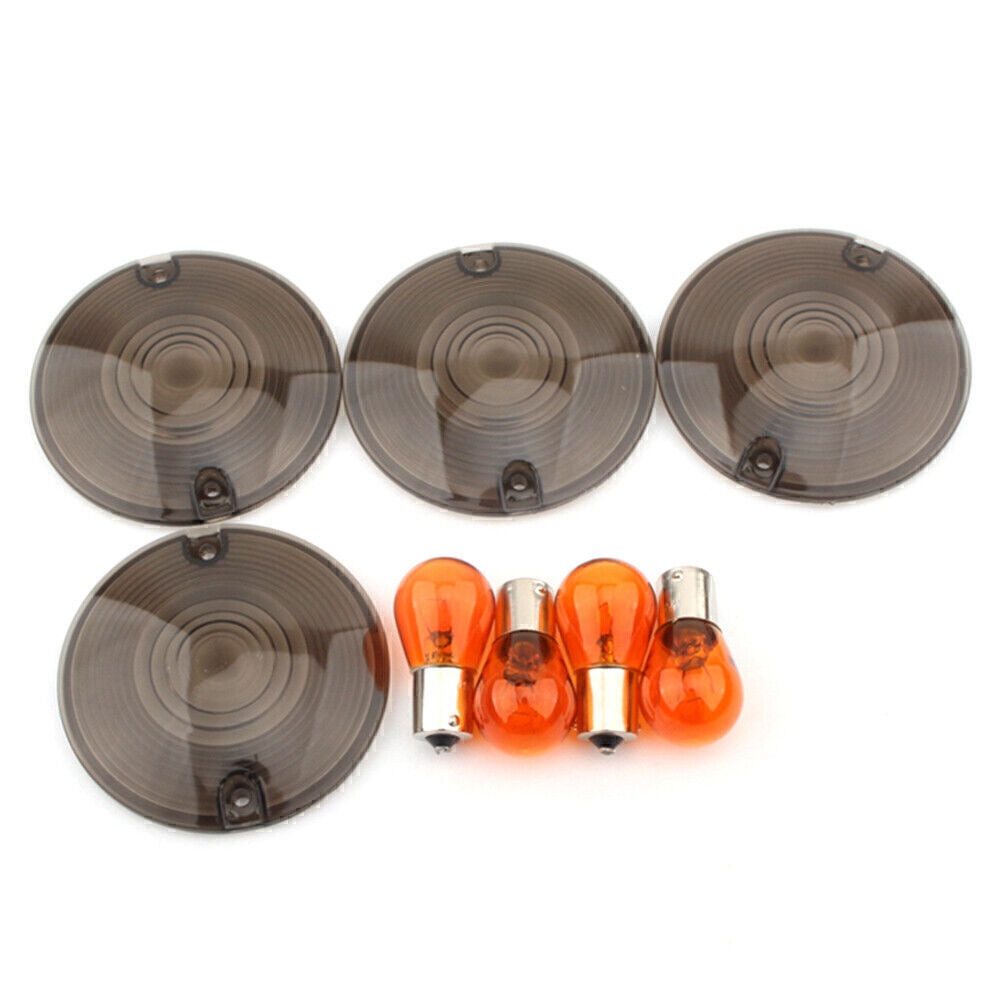 for Harley Davidson Classic FLHTC Smoked Turn Signal Light Cover Lens Amber Bulb