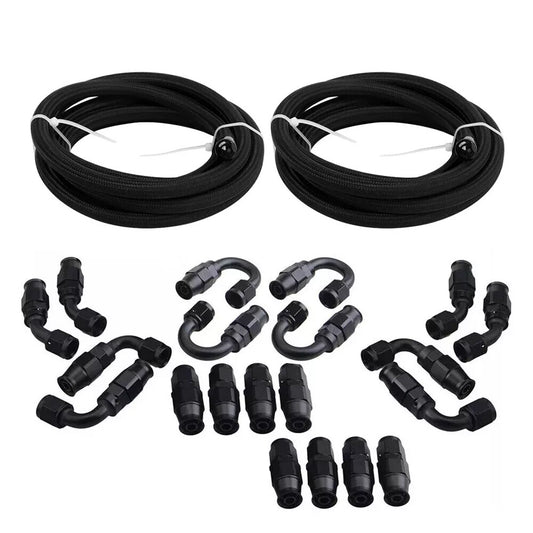 2x Black Nylon Braided E85 PTFE Fuel Line 10ft 8AN- AN8 10 Fittings Hose kit E85