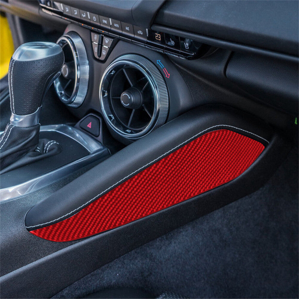 Red Carbon Fiber Central Gear Shift Side Panel Trim for Chevrolet Camaro 2016-23