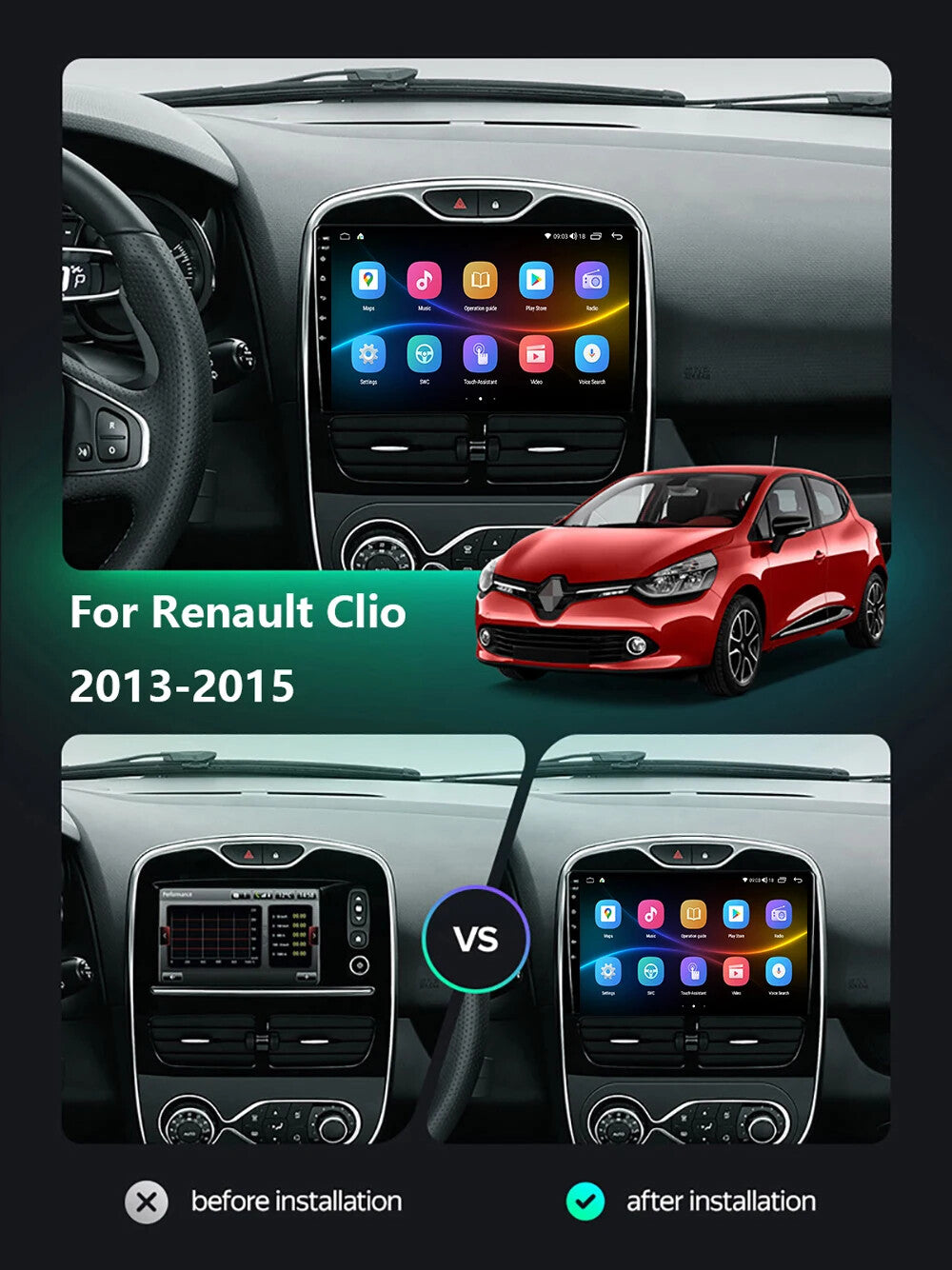 for Renault for Clio 2013-2015 CarPlay Car Stereo Radio GPS Multimedia Player Screen