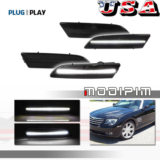 4-pack for 04-08 for Chrysler Crossfire Smoke Lens Mudguard Side Marker Lights White LED