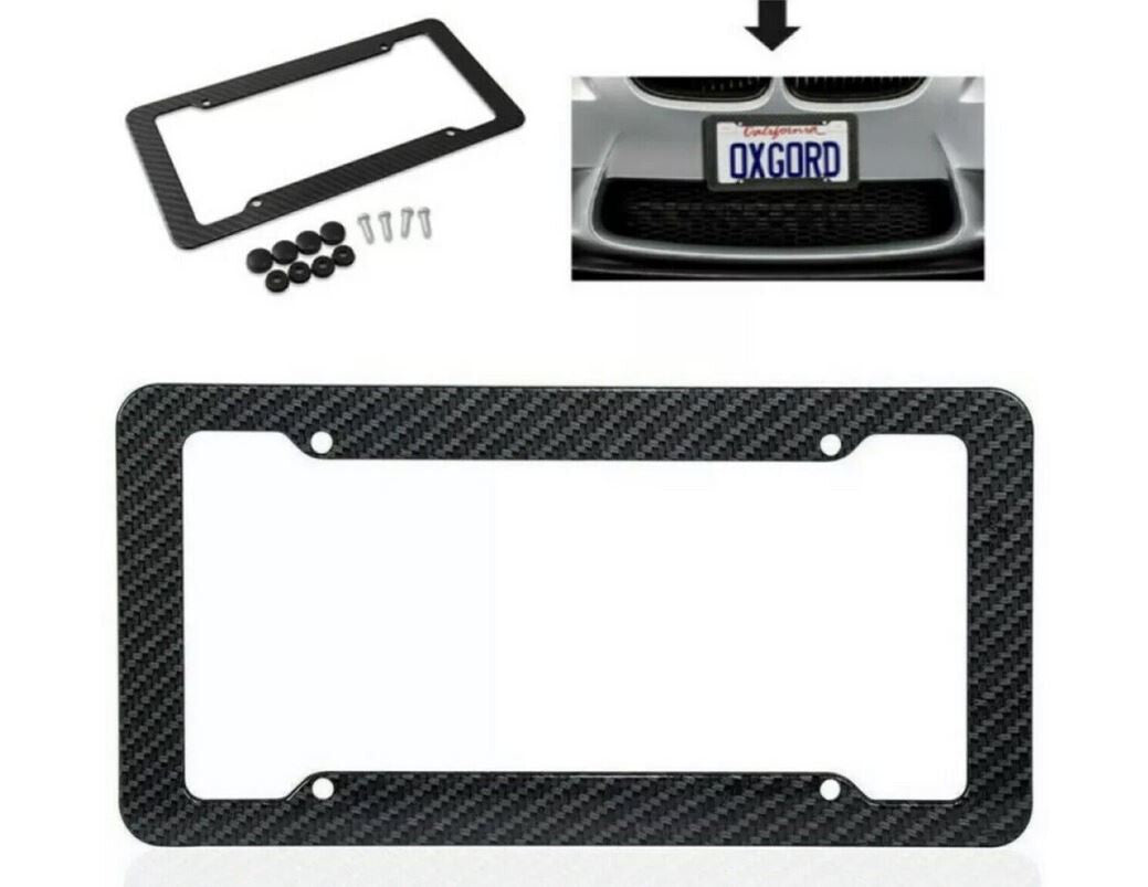 Car license plate frame cap boot trunk black carbon for Subaru
