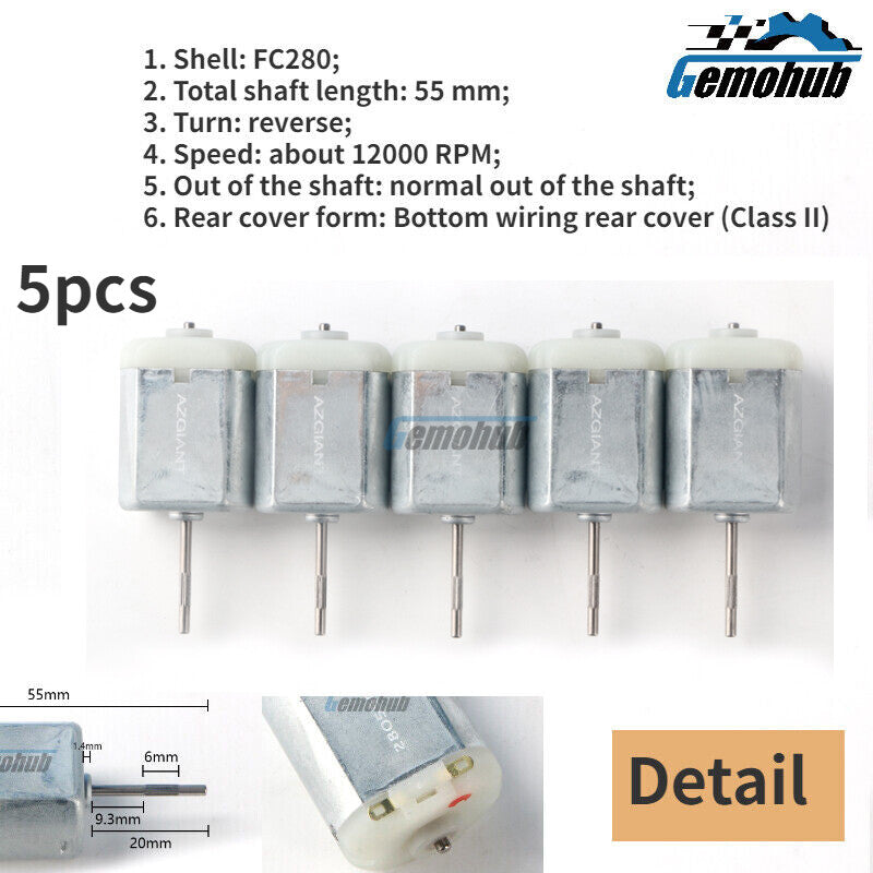 5PC 12000rpmReverse FC280 6mm Knurl Shaft Micro Tailgate Lock Door Lock DC Motor