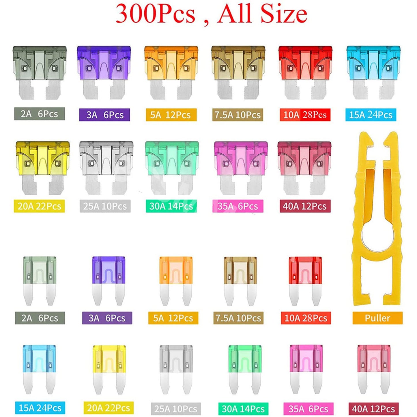 Circuit Fuse Auto Blade Fuses 11 Sizes 300Pcs Mixed With Clamp Assortment Kit