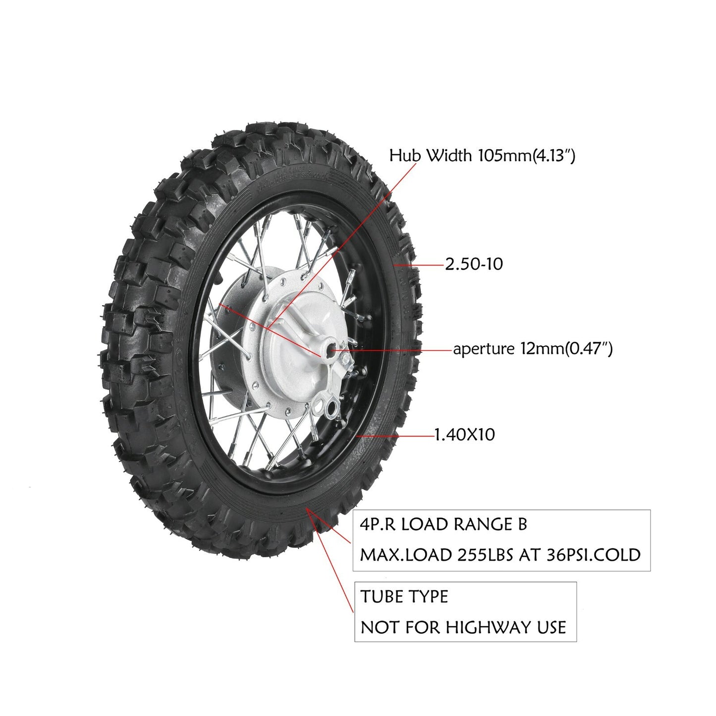 10-inch front wheel, tire, rim, hub, CRF50, PW50, TTR50, SSR, 70cc, 110cc cooler, off-road bicycle