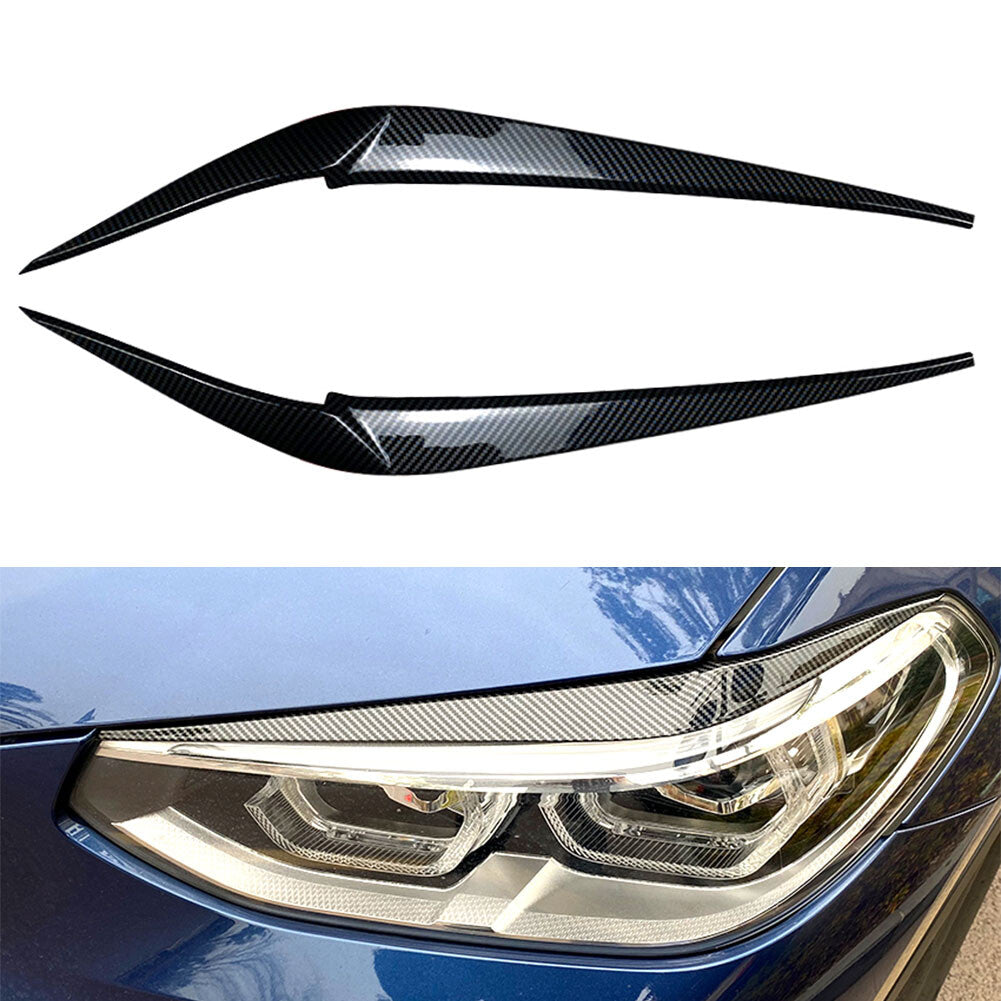 Headlight Eyebrow Eyelid Cover Trim for BMW X3 X4 G01 G02 2018-2021 Carbon Look