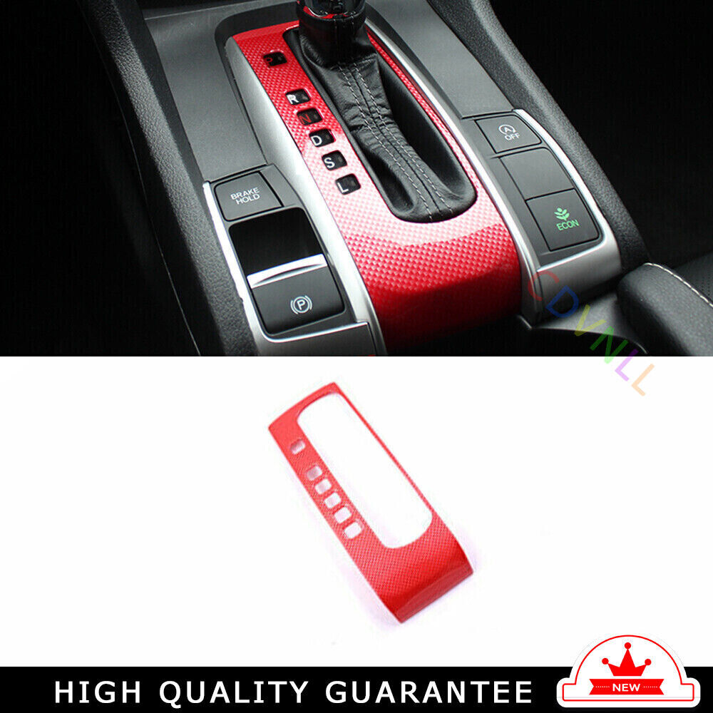 Console Gear Shift Frame Cover Trim for Honda for Civic 2016-2021 Red Carbon Fiber