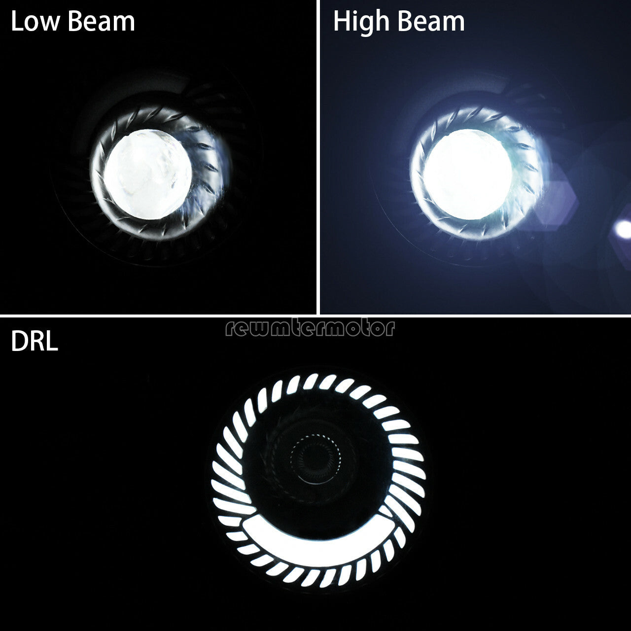 6.5 Universal Motorcycle LED Headlight Low High Beam Spiral DRL w/ Mount Kit