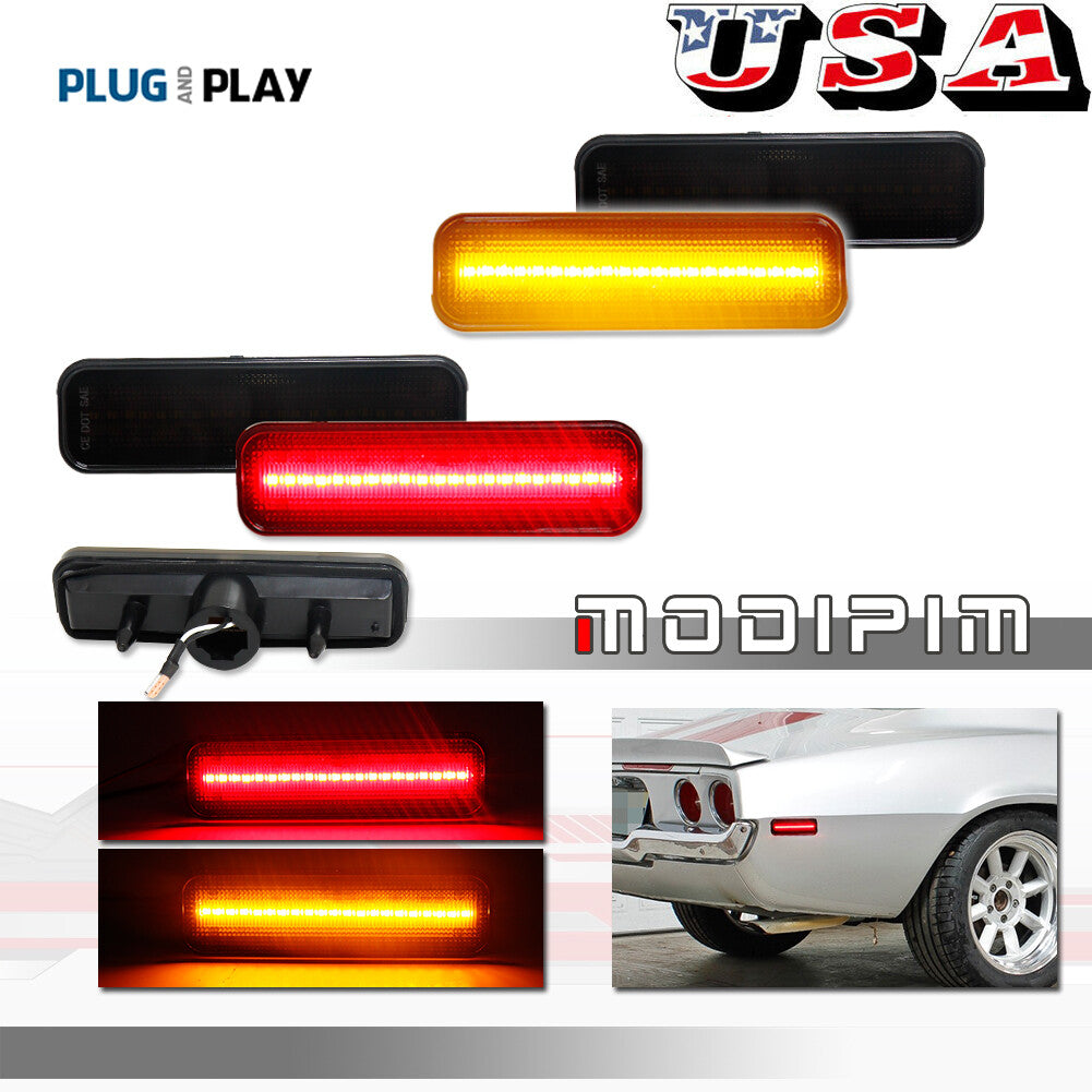 Suitable for 1970-1977 Chevry Camaro Smoked LED Front Amber + Rear Red Side Marker Lights