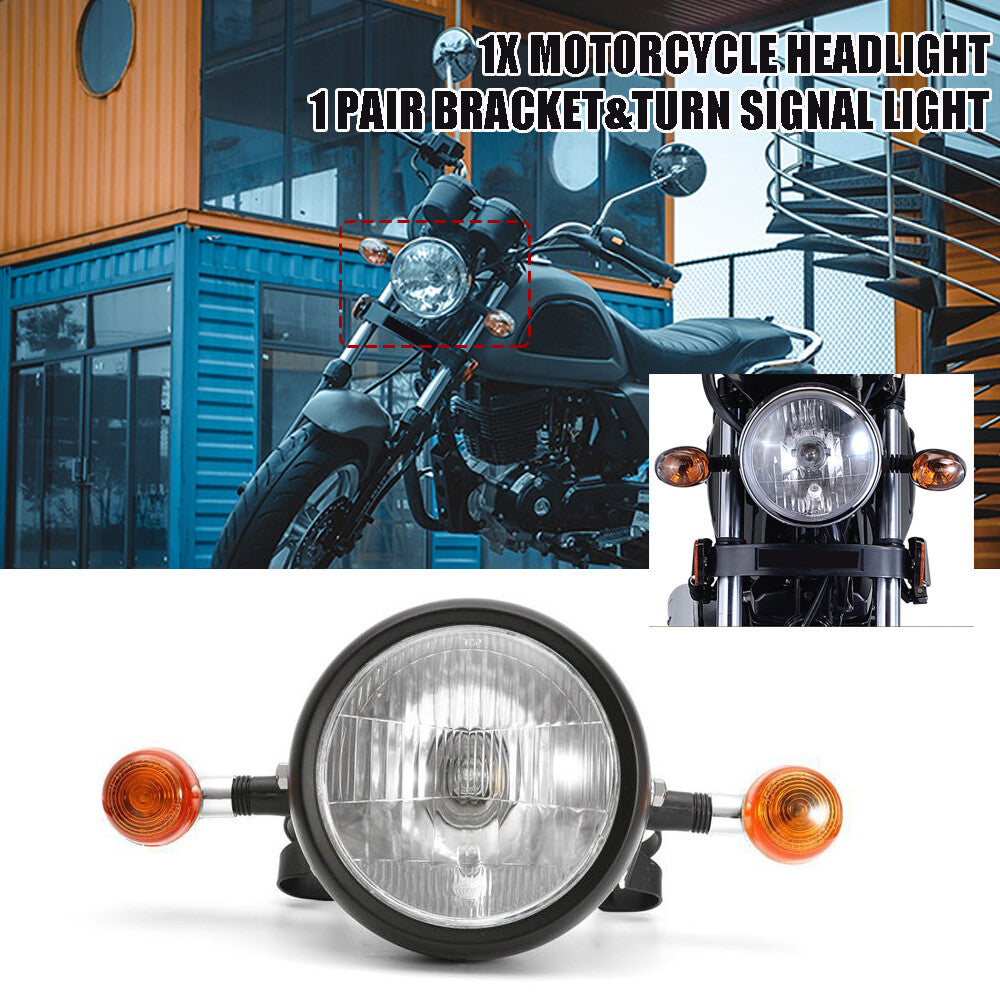 Motorcycle Motorbike 6.5 Headlight Turn Signal Light Bulb+Bracket Set Universal