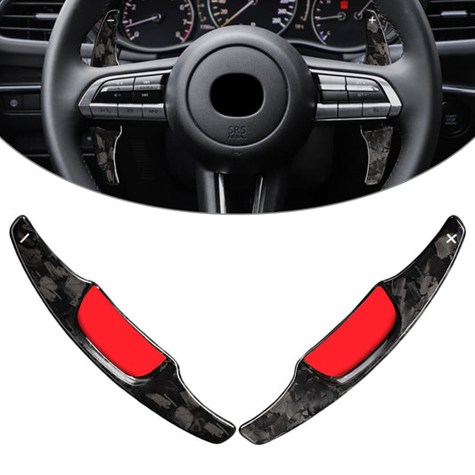 2¡ÁSteering Wheel Paddle Shifter Extension Fit for Mazda 3 2020-2021 Carbon Fiber Car