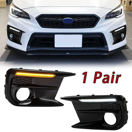 1 pair of LED DRL fog light cover caps for Subaru WRX/STI 2018-2021 white/amber.