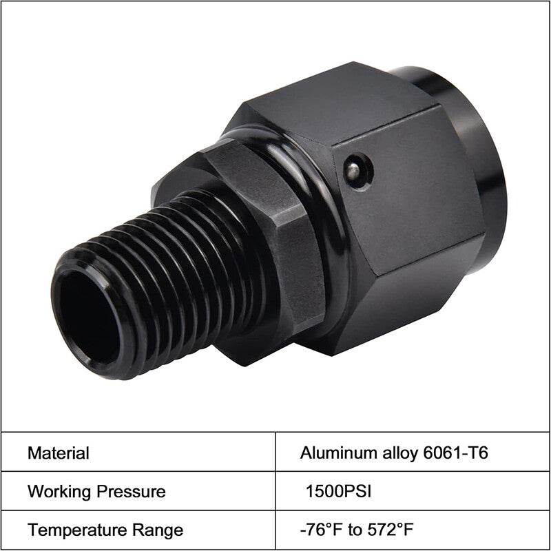 8AN AN8 Female Flare to 1/4NPT Male Straight Swivel Adapter Fitting Aluminum