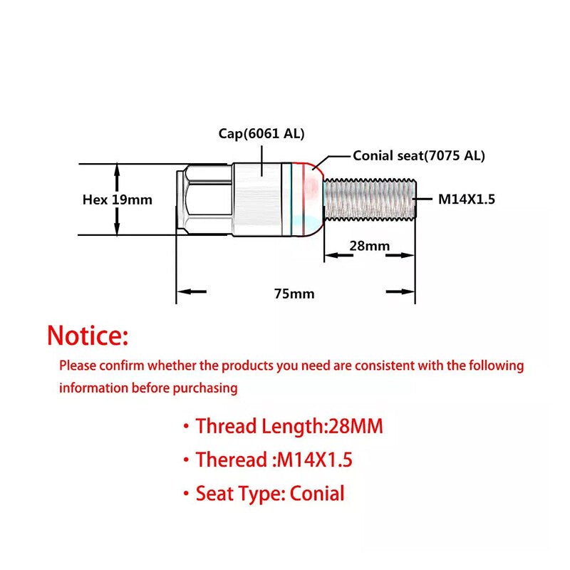 20PCS 28mm M14x1.5 Wheel Lug Bolts Cone for Seat Studs Set for Most Aftermarket Gold