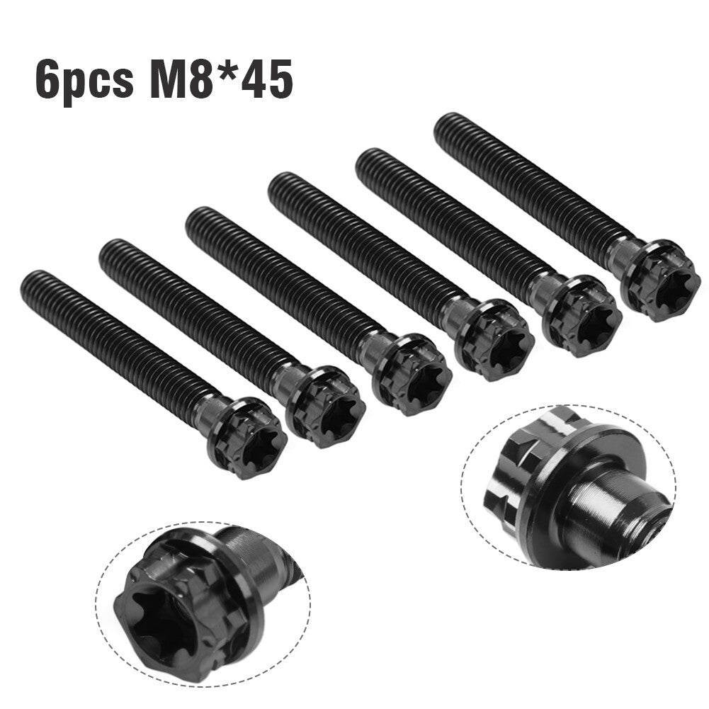 6pcs Bolts Torx Head Flange Screws M8x45mm Black For Motorcycle Bike