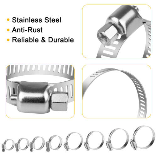 55x Stainless Steel Adjustable Drive Hose Clamps Fuel Line Worm Clips 3/4-1