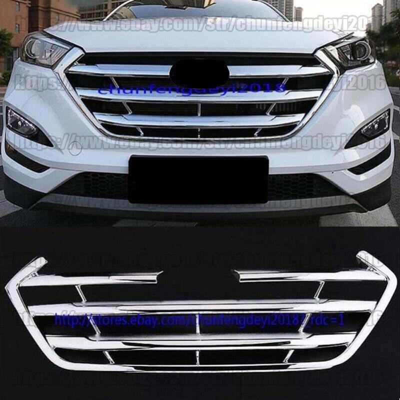 Chrome Front Mesh Grille Grill Grille Covers Trim for Hyundai for Tucson 2015-2020