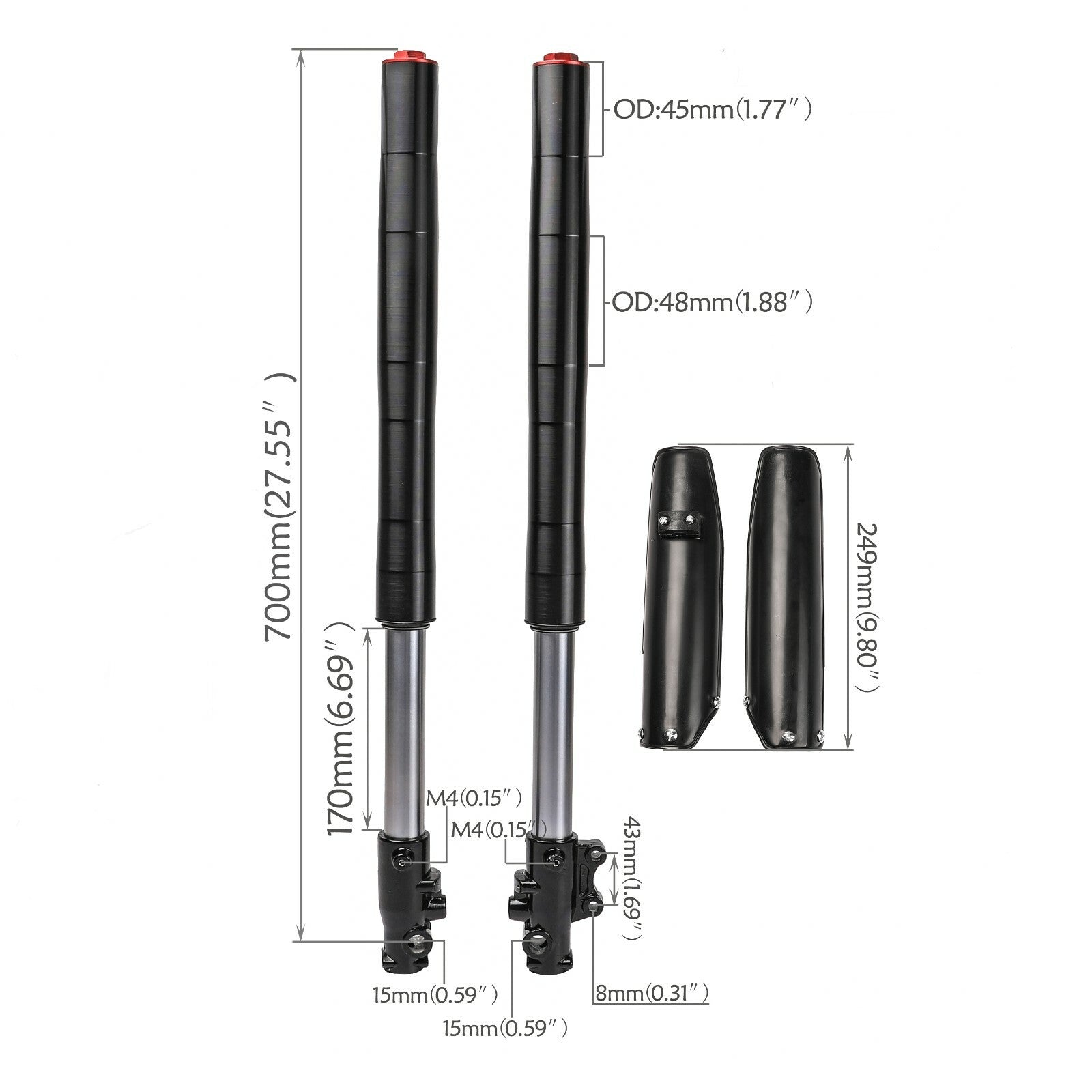 Upside-down 45/48mm three-tree fork suitable for Dirt Pit bikes Apollo 125cc and 150cc.