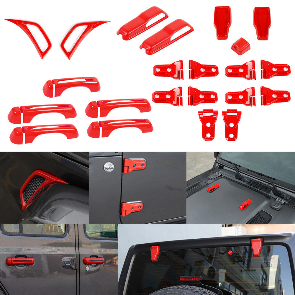 37PCS Red Exterior Accessories Full Set Kit Trim for Jeep for Wrangler JL 4Dr 2018+