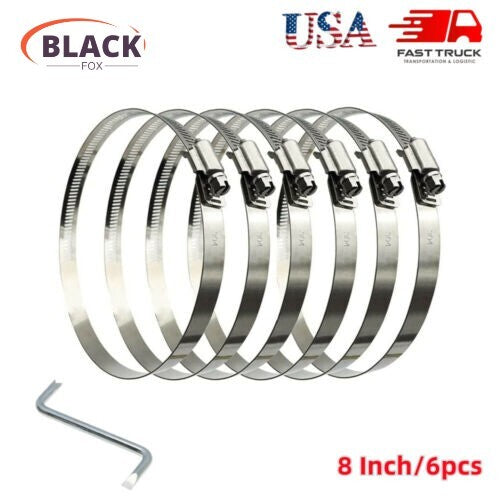 8-inch flexible hose clamp, adjustable steel pipe clamp, worm gear adjustable from 194-216 mm.