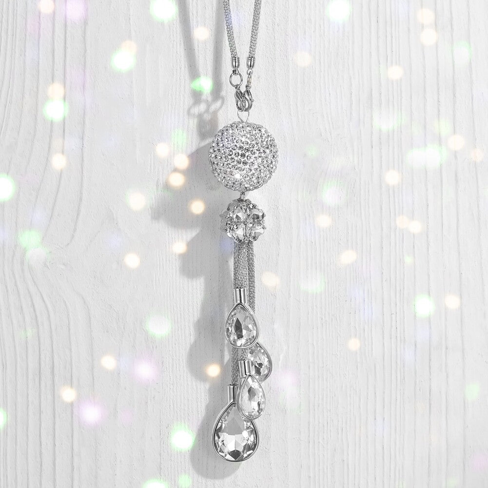 White Crystal Disco Ball Charm Hanging Ornament For Car Rear View Mirror Pendant