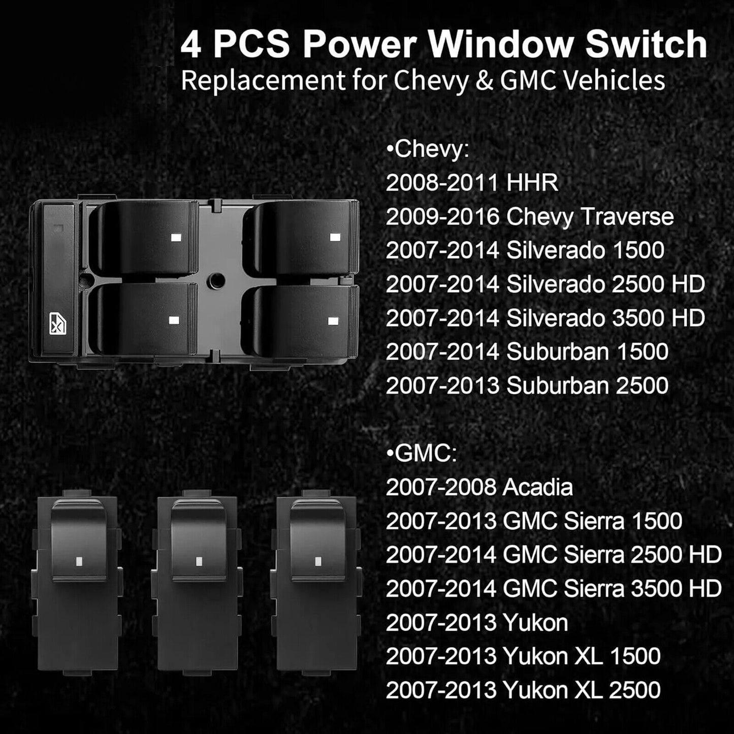 For 07-13 for Chevy Silverado for GMC Driver Side 3x Passenger Power Window Switch SetIk