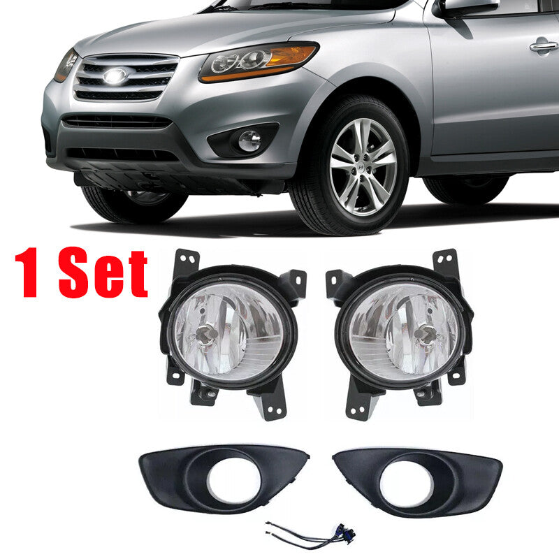 for Hyundai Santa Fe 2010-2012 6pc Front Fog lamp+protective cover belt conector