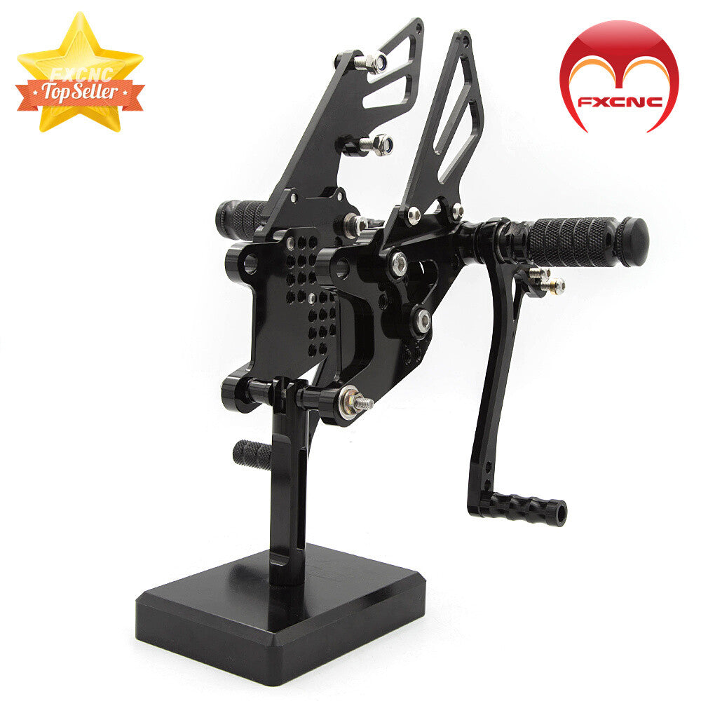 CNC footstool, foot spikes, and rear wheel pedals for Kawasaki ZX10R models from 2006 to 2010.