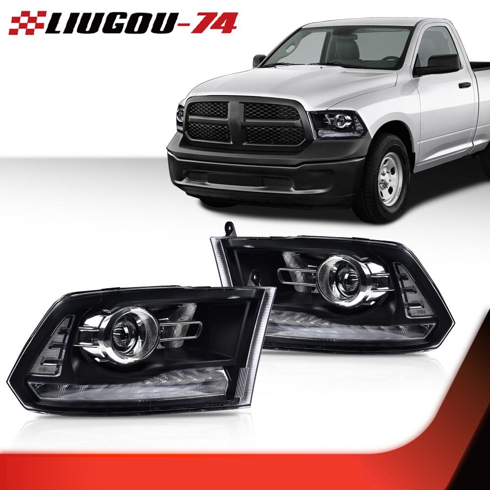 Suitable for 2013-2018 for Dodge for Ram 1500 2500 3500, black headlights with LED DRLs.