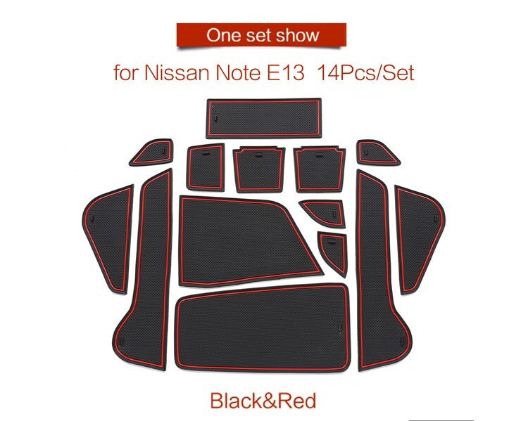for Nissan Note E13 Anti-Slip Gate Slot Cup Mat Door Groove Pad Coasters RED