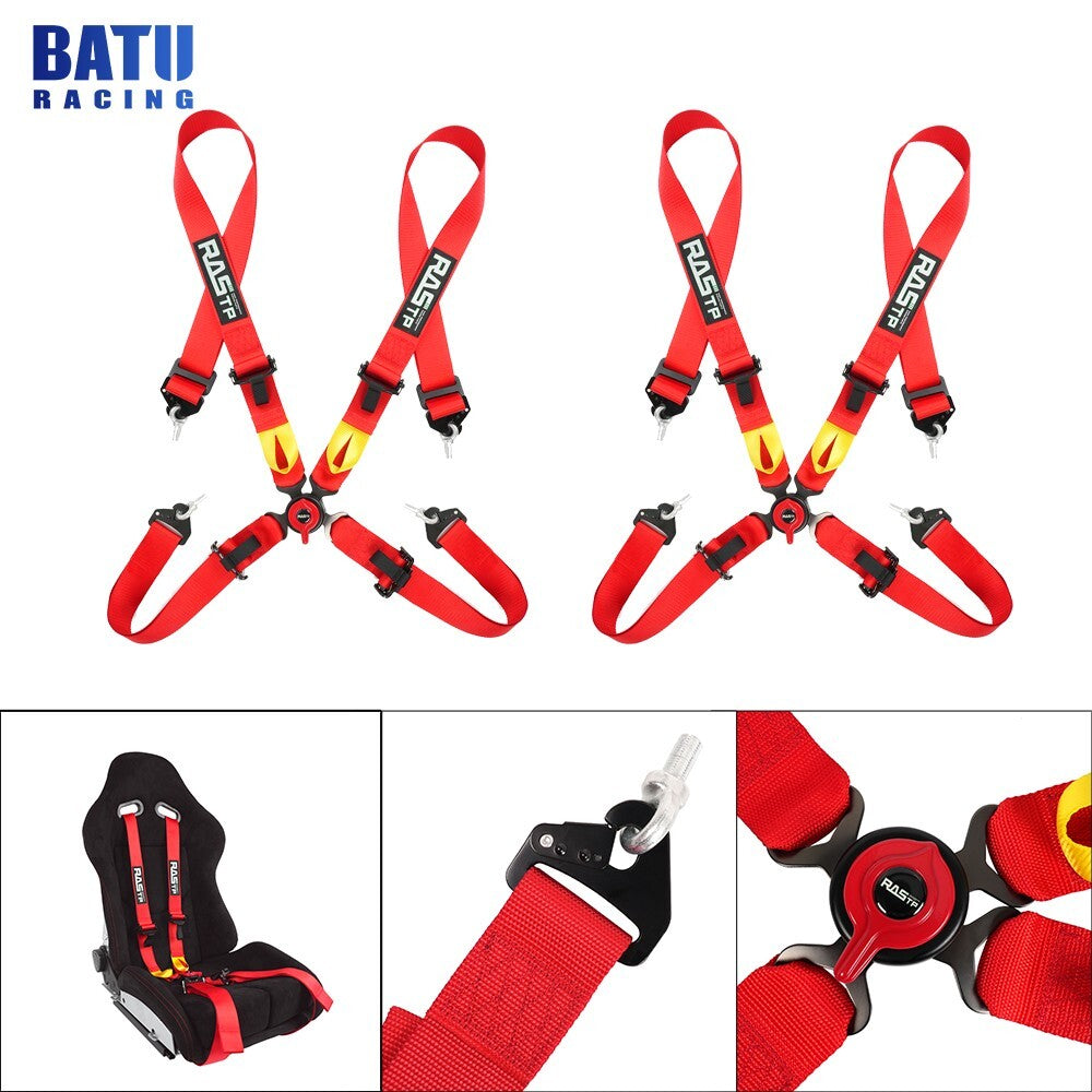 New Style Racing for Seat Belt Harness 4 Point Snap-On 3 Cam lock Universal Red