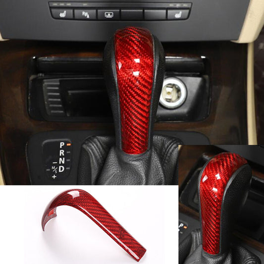 Red Carbon Fiber Gear Shift Knob Trim for BMW X3 2006-10 X5 04-06 5 Series 96-07