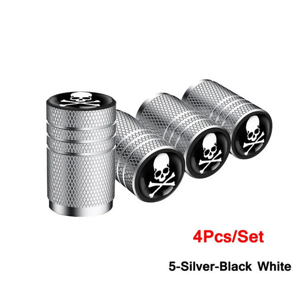 4-piece car tire valve cover rod air dust cover silver black skull for Lexus