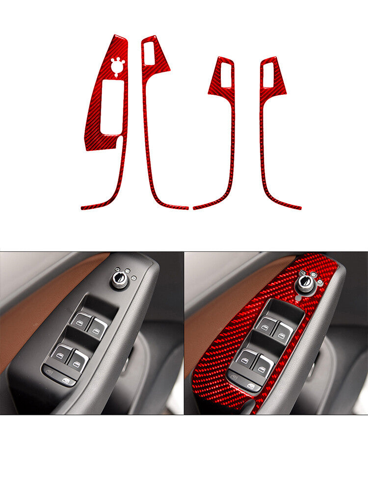 for Audi Q5 2009-2017 4Pcs Red Window Lift Button Trim Cover Decor Carbon Fiber