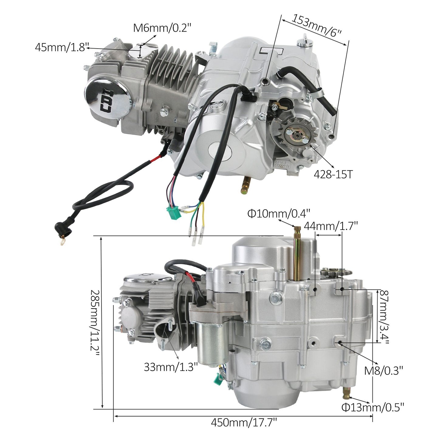 140cc engine, motor, and complete electric starter kit suitable for Dirt Pit bicycles, for Honda CT70, CT90, and 110cc models.