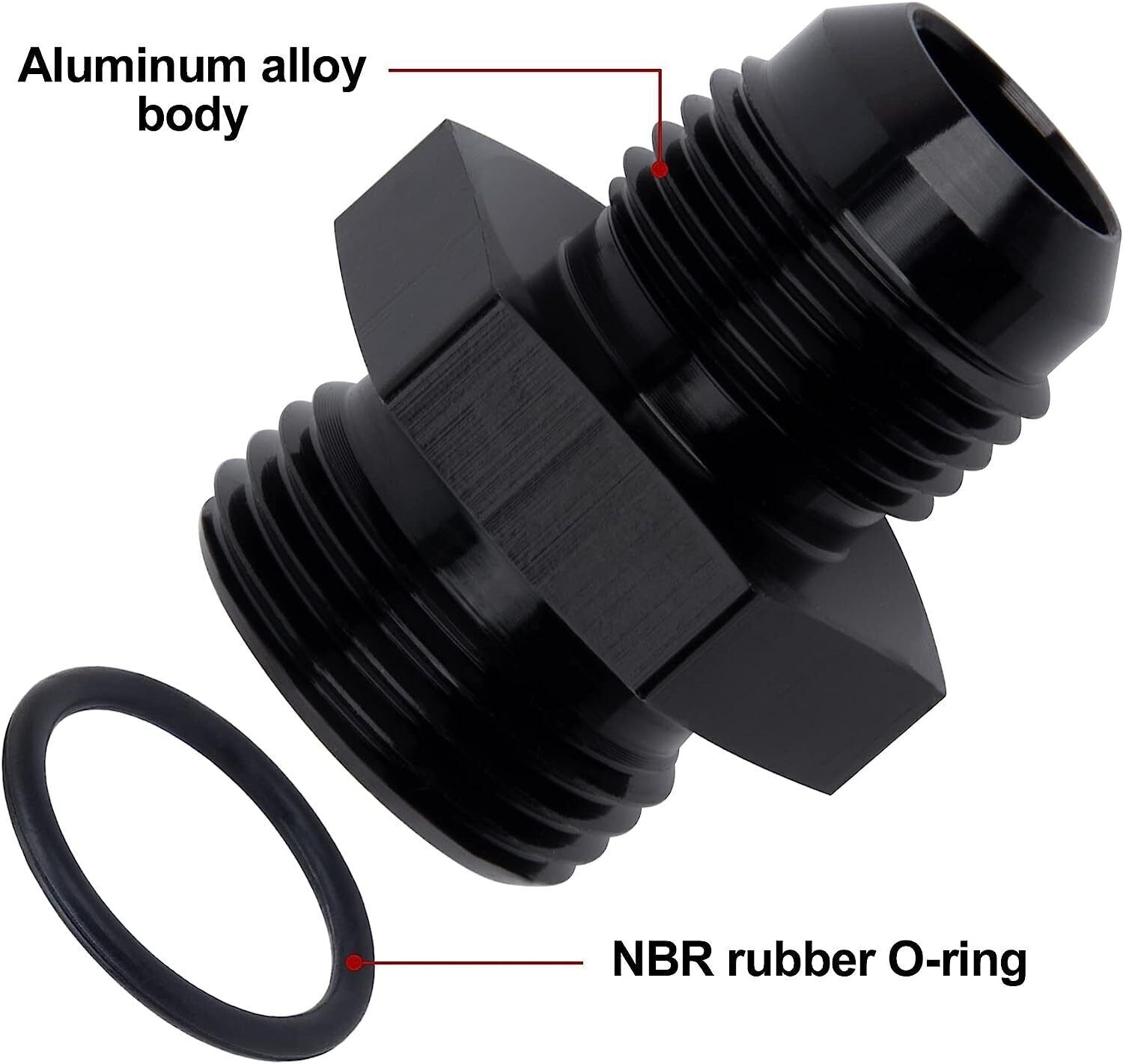 2Pcs 10AN AN10 Flare to 8AN AN8 ORB Male Fuel Rail O-Ring Fitting Adapter Black