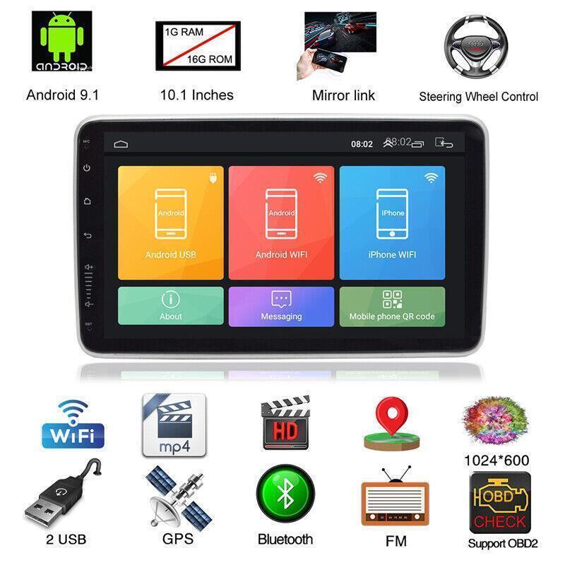 2G+32G 10.1 1Din Rotatable Screen Android 9.1 Car Radio GPS WiFi MP5 Player USB