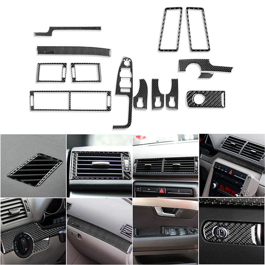 14PCS Soft Carbon Fiber Dashboard Interior Set Kit Trim for Audi A4 S4 2005-2008