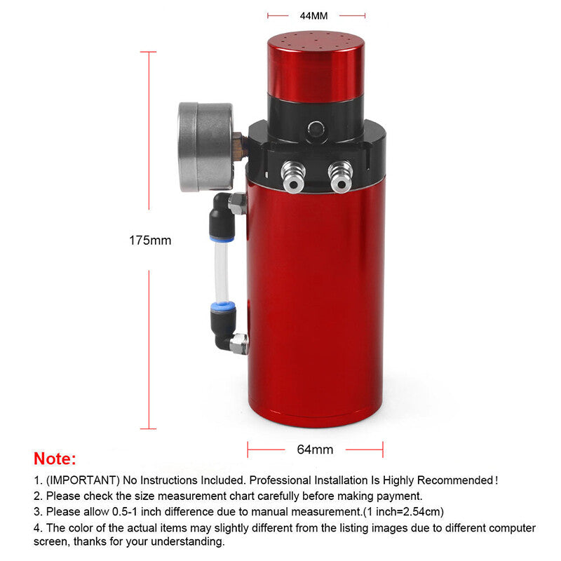 7 X 2.5 Aluminum Engine Oil Catch Reservoir Breather Tank/Can+ Gauge Red