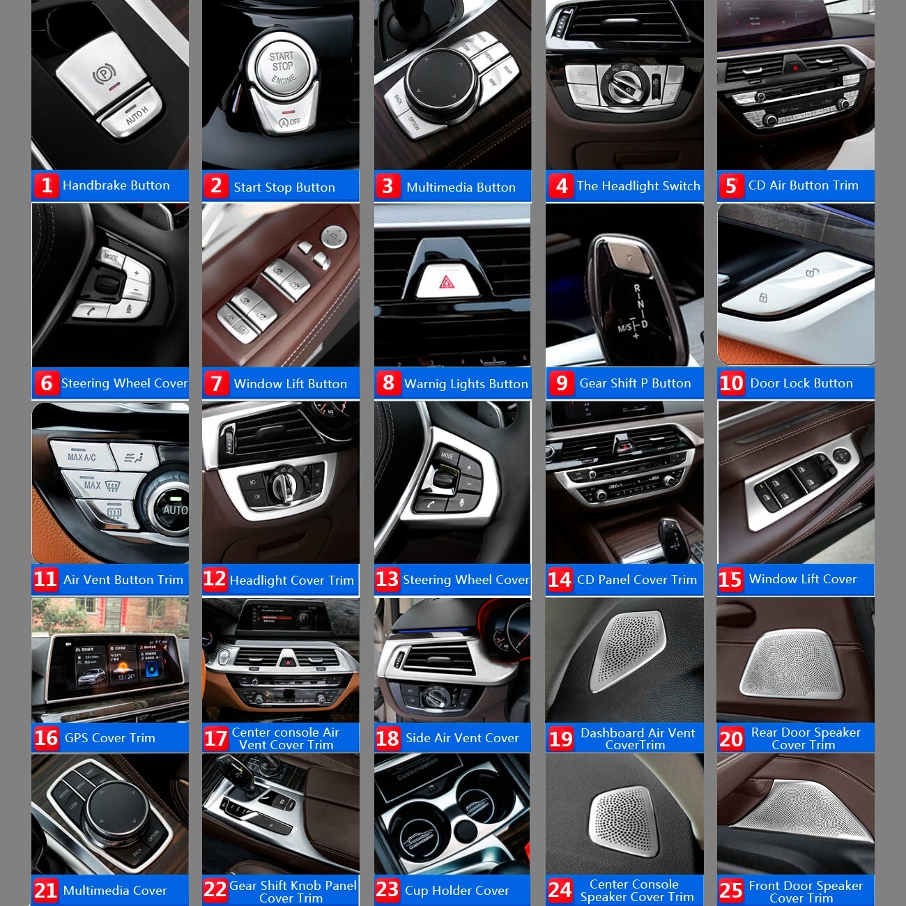 Stainless for BMW 5 Series X3 G30 G31 G01 Car Headlight Switch Panel Cover Trim